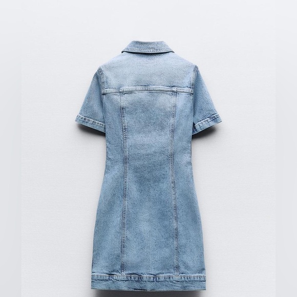 Zara Dress mini denim jeans button up collar casual short sleeve - Picture 7 of 8